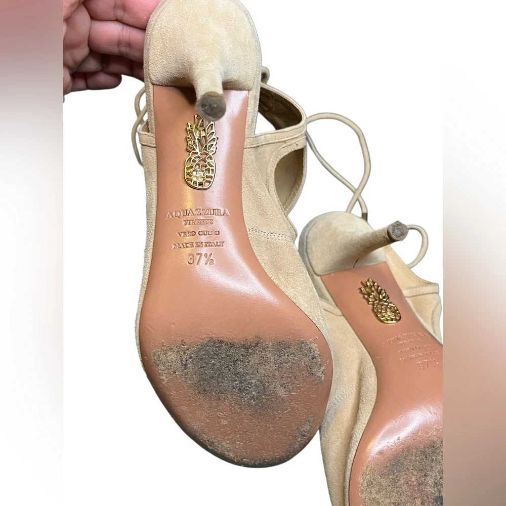 Aquaazzura Women’s Tan lace up Leather High Heels 37.5 EUC - Picture 10 of 11